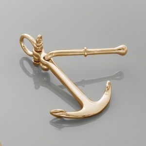 14k Yellow Gold Nautical Mariners 3D Kedge Anchor, Movable Charm Pendant